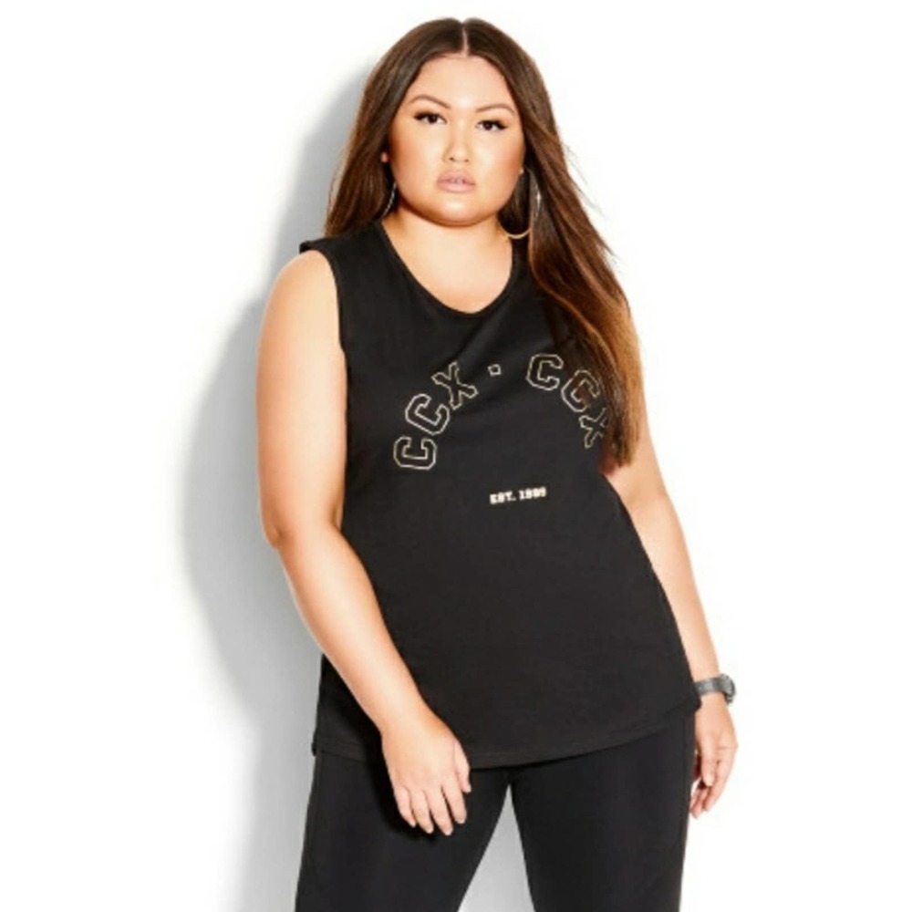 City Chic Step Down Tank in Black - NWT
